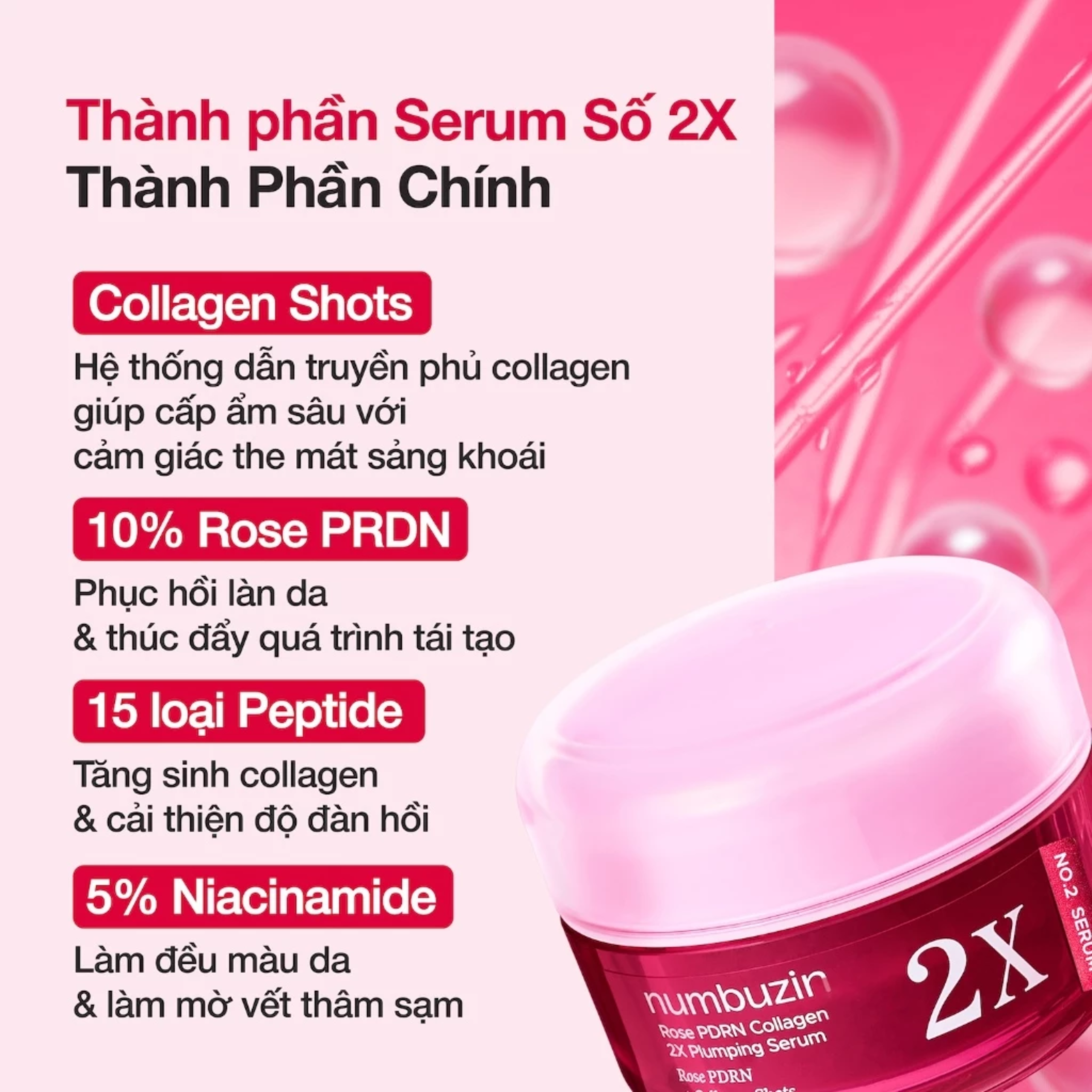 Tinh chất Numbuzin No.2 Rose PDRN Collagen 2X Plumping Serum 30ml - Ảnh 4
