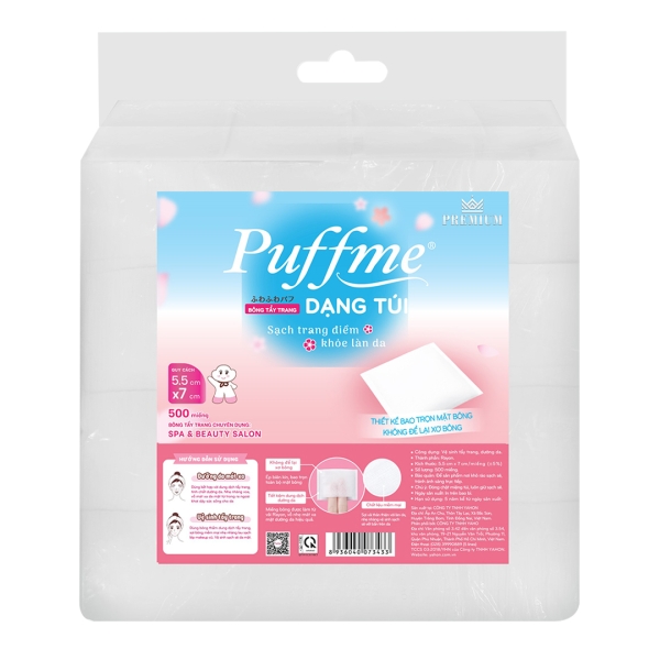 Bông tẩy trang PUFFME dạng túi 500 miếng