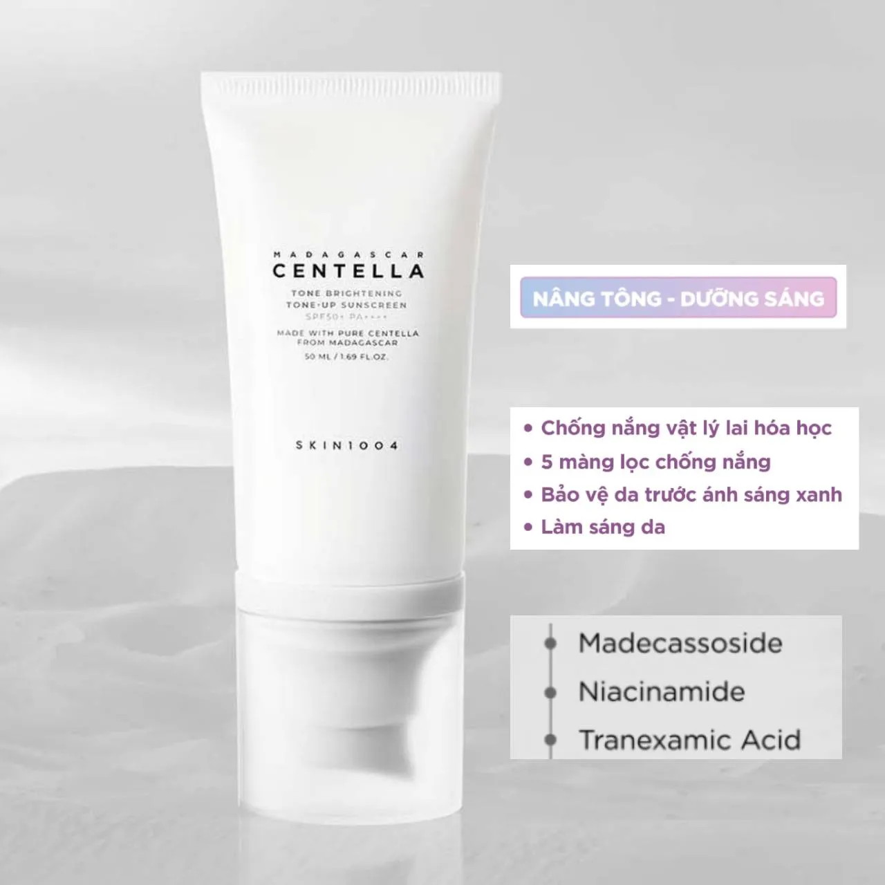 Kem chống nắng Skin1004 Madagascar Centella Tone Brightening Tone-Up Sunscreen SPF50+ PA++++ 50ml (Màu trắng) - Ảnh 2