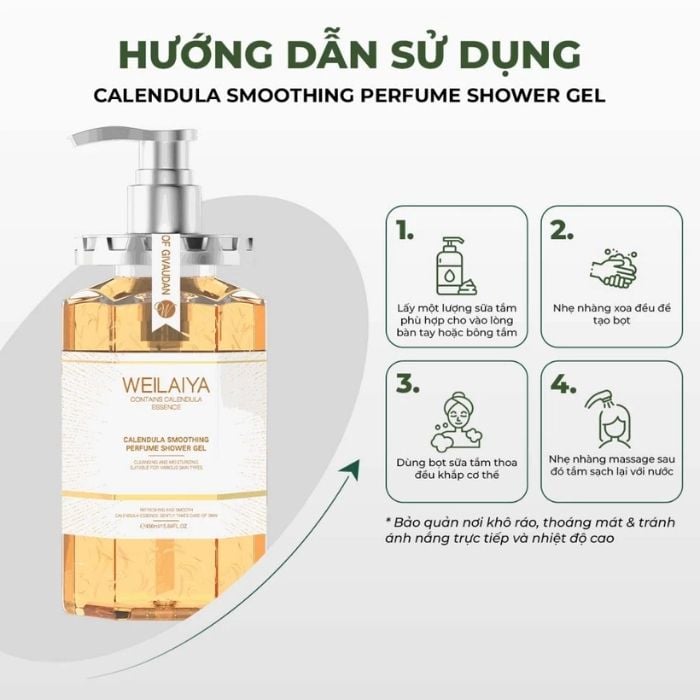 Sữa tắm trắng da cánh hoa cúc WEILAIYA Calendula Shower Gel 450ml - Ảnh 5