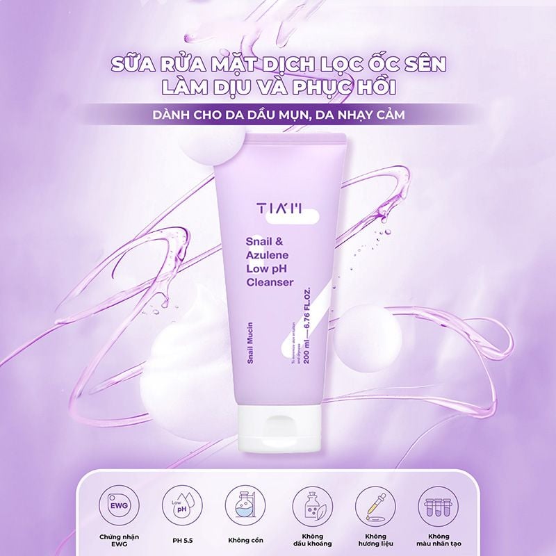 Sữa Rửa Mặt Tiam Snail & Azulene Low PH Cleanser 200ml - Ảnh 3