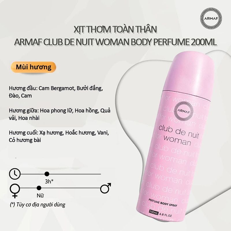 Xịt Thơm ARMAF Club De Nuit Body Spray For Women 200ml - Ảnh 4