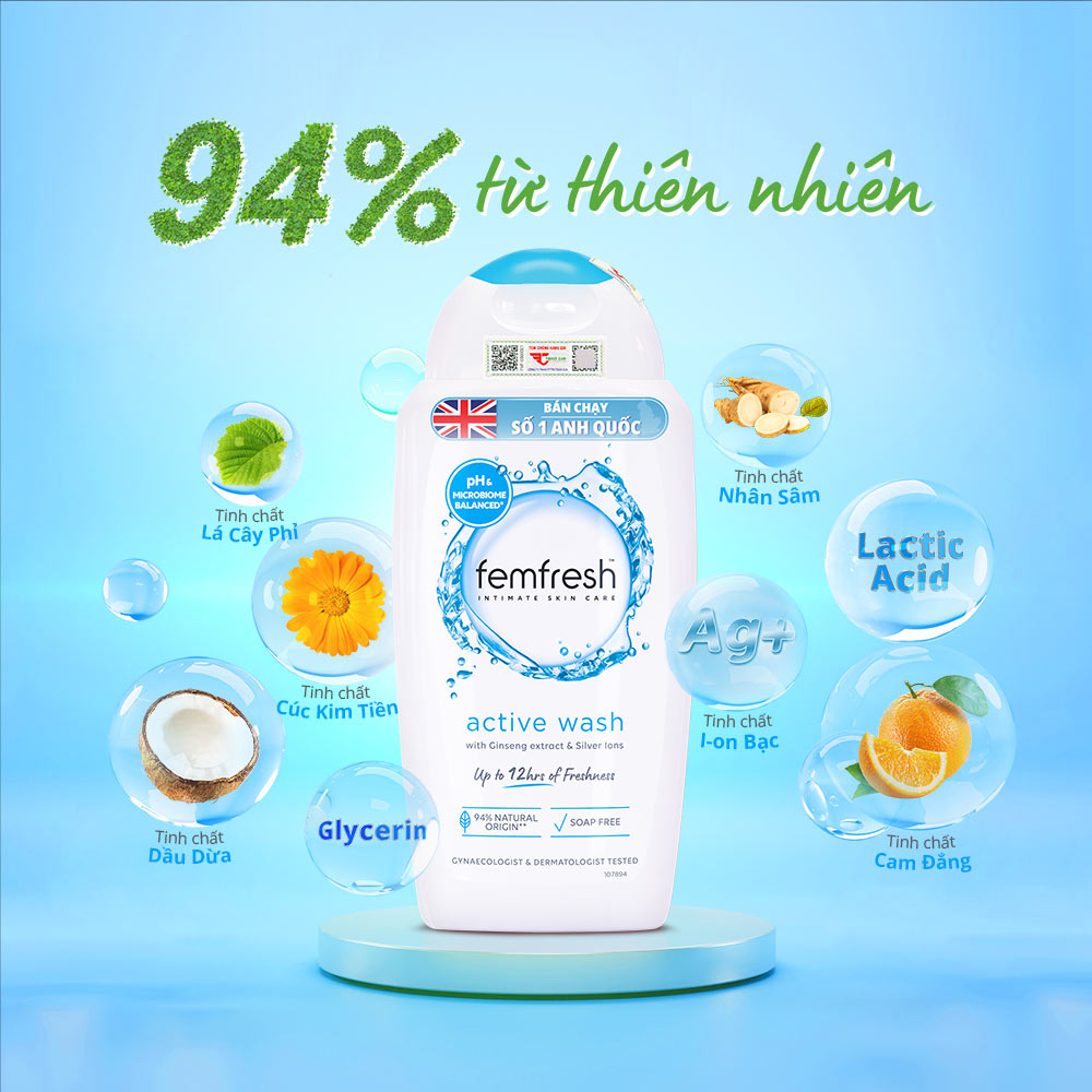 Dung dịch vệ sinh phụ nữ Femfresh Active Fresh Wash 250ml (Màu xanh dương) - Ảnh 2