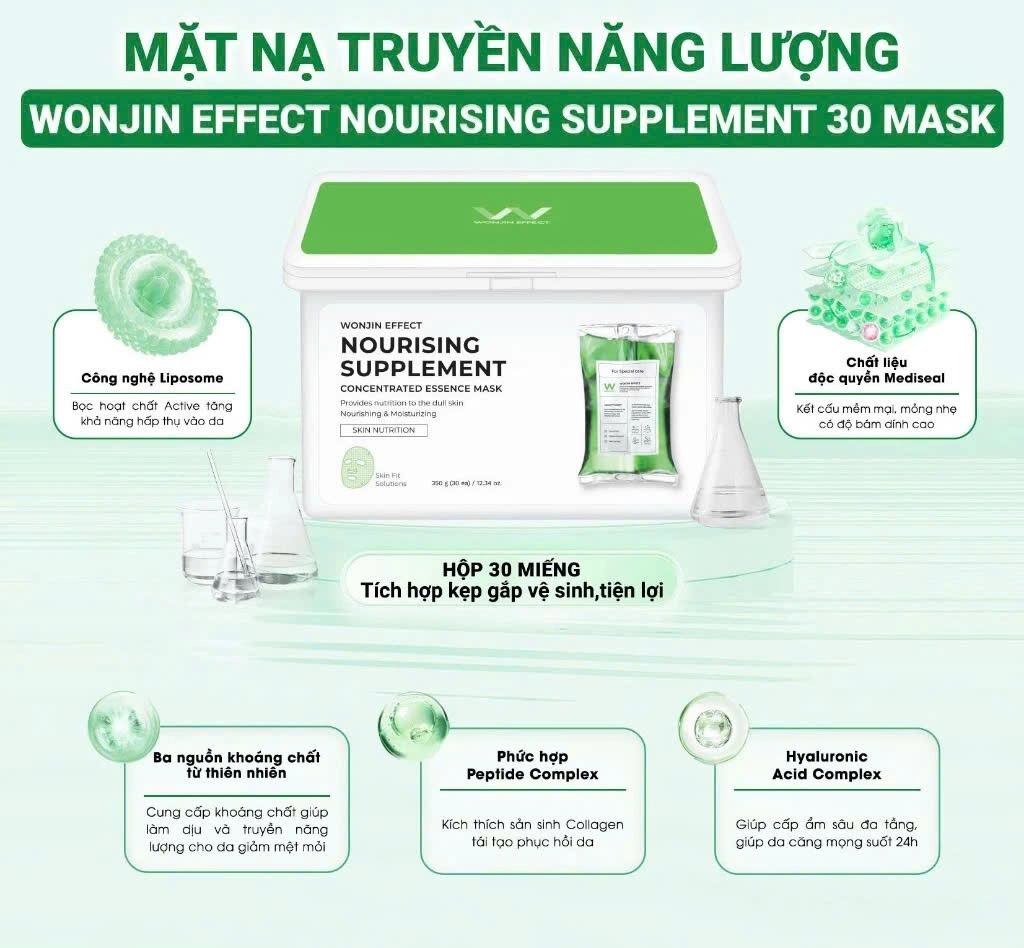 Hộp 30 miếng mặt nạ Wonjin Effect Nourising Supplement Mask 350g - Ảnh 2
