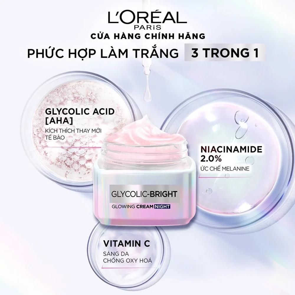 Kem dưỡng Loreal Paris Glycolic-Bright Glowing Cream Night 50ml - Ảnh 2