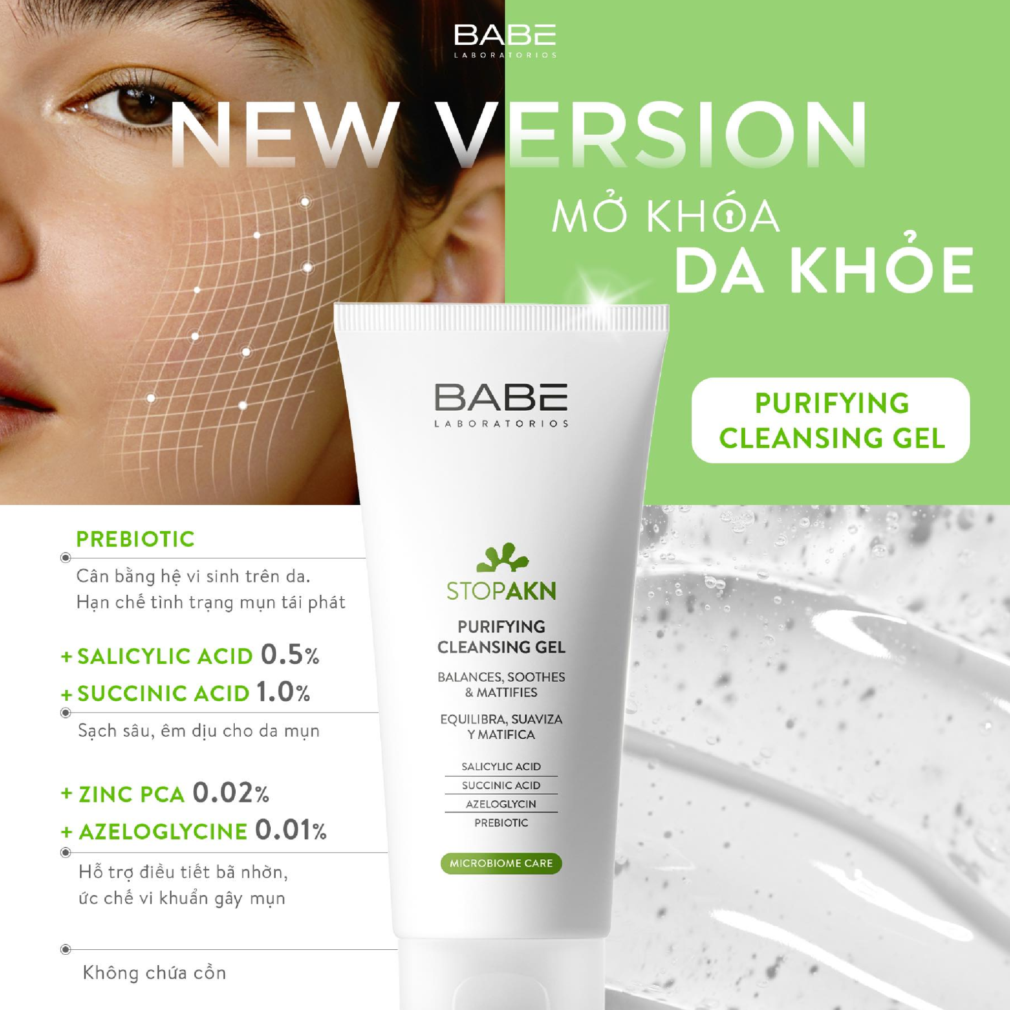 Sữa rửa mặt Babe Stop AKN Purifying Cleansing Gel 200ml - Ảnh 2