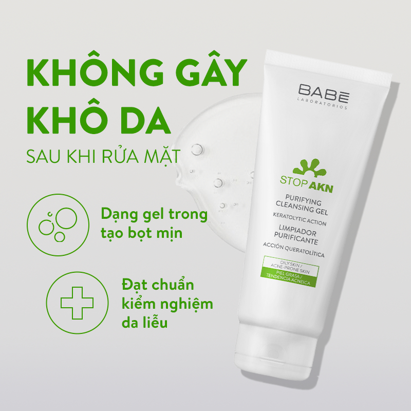 Sữa rửa mặt Babe Stop AKN Purifying Cleansing Gel 200ml - Ảnh 4
