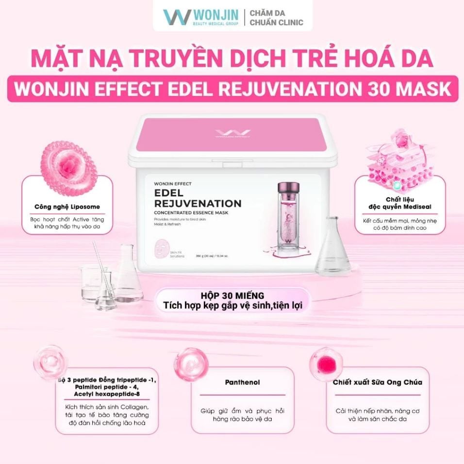 Hộp 30 miếng mặt nạ Wonjin Effect Edel Rejuvenation Mask 350g - Ảnh 2