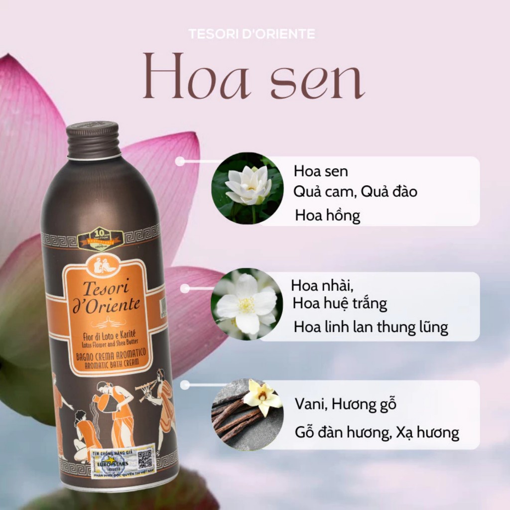 Sữa tắm Tesori Oriente nâu Hoa Sen 500ml - Ảnh 3