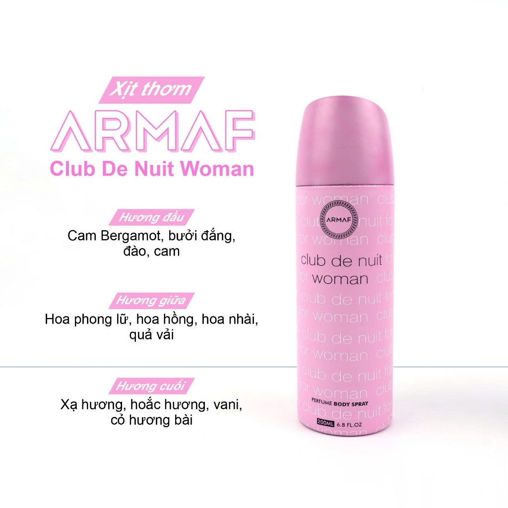 Xịt Thơm ARMAF Club De Nuit Body Spray For Women 200ml - Ảnh 2