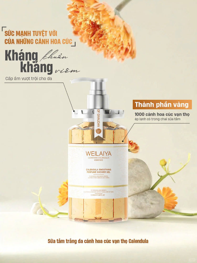 Sữa tắm trắng da cánh hoa cúc WEILAIYA Calendula Shower Gel 450ml - Ảnh 6