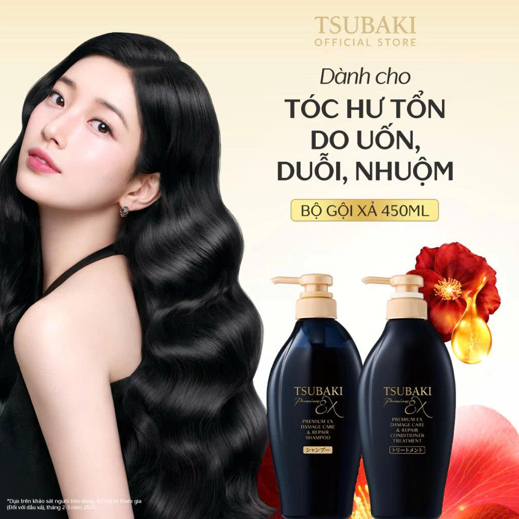 Dầu Gội & Dầu Xả Tsubaki Premium Ex Damage Care & Repair 450ml - Ảnh 2