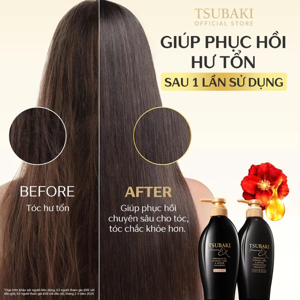 Dầu Gội & Dầu Xả Tsubaki Premium Ex Damage Care & Repair 450ml - Ảnh 3
