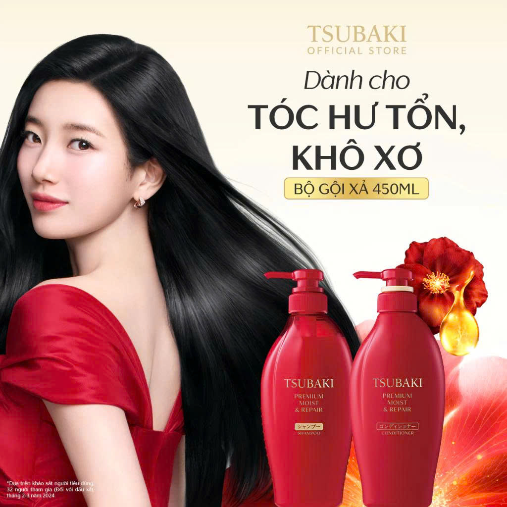 Dầu Gội & Dầu Xả Tsubaki Premium Moist & Repair 450ml - Ảnh 2