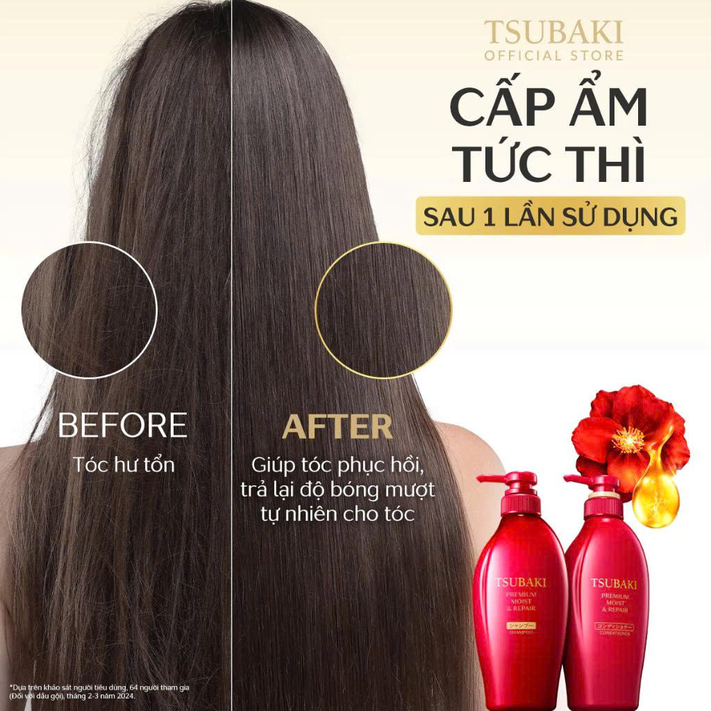 Dầu Gội & Dầu Xả Tsubaki Premium Moist & Repair 450ml - Ảnh 3