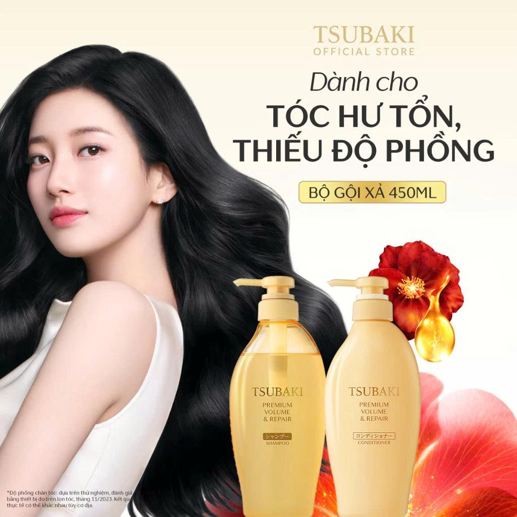 Dầu Gội & Dầu Xả Tsubaki Premium Volume & Repair 450ml - Ảnh 2