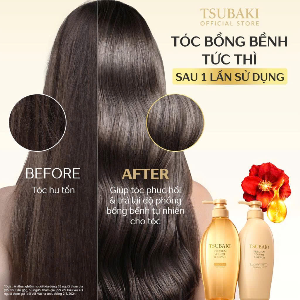 Dầu Gội & Dầu Xả Tsubaki Premium Volume & Repair 450ml - Ảnh 3