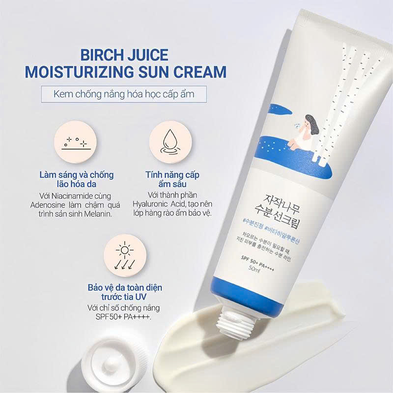 Kem chống nắng Round Lab Birch Juice Moisturizing Sunscreen SPF50+ 50ml (xanh dương) - Ảnh 4