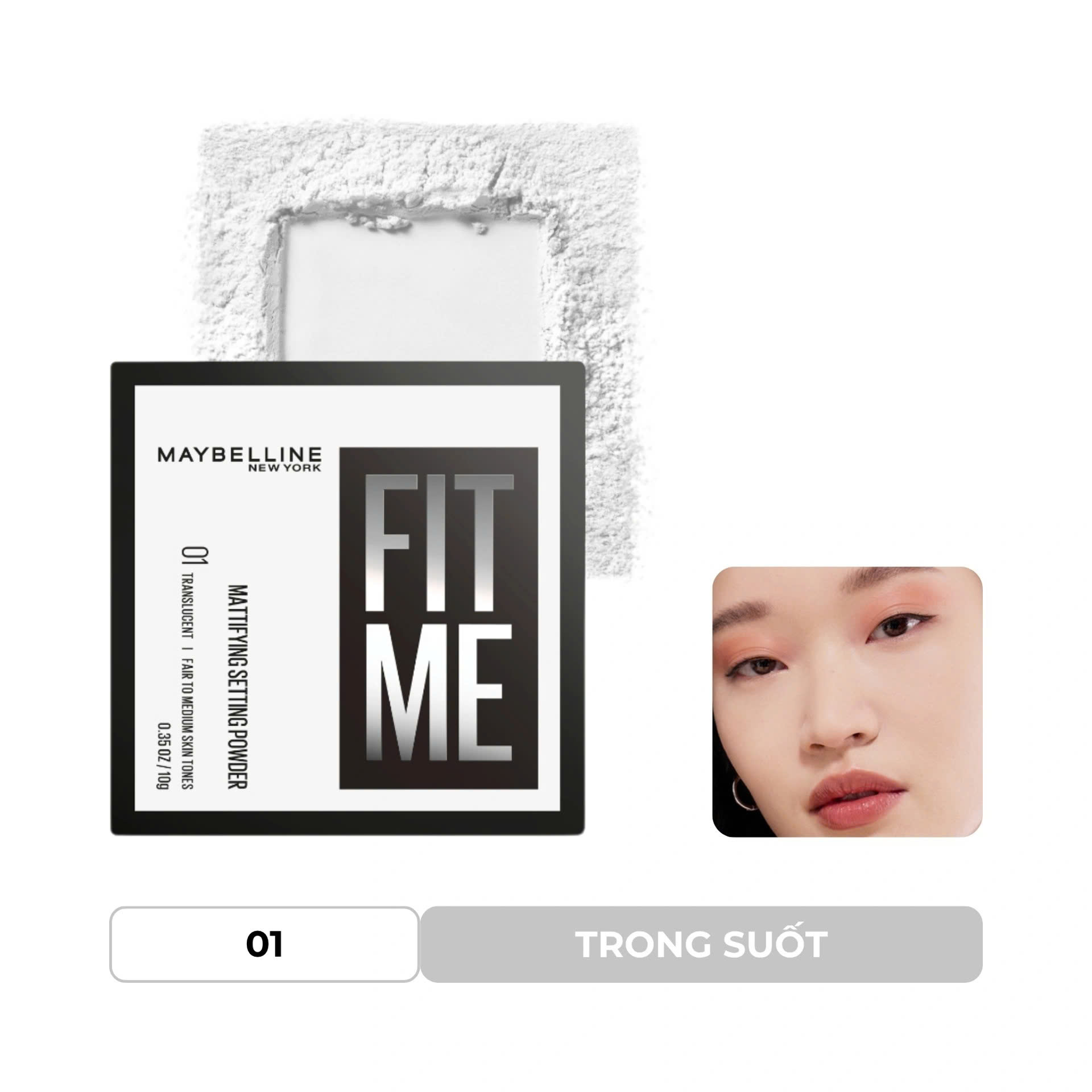 Phấn phủ bột Maybelline Fit Me Mattifying Setting Powder 10g #01 Translucent - Ảnh 3