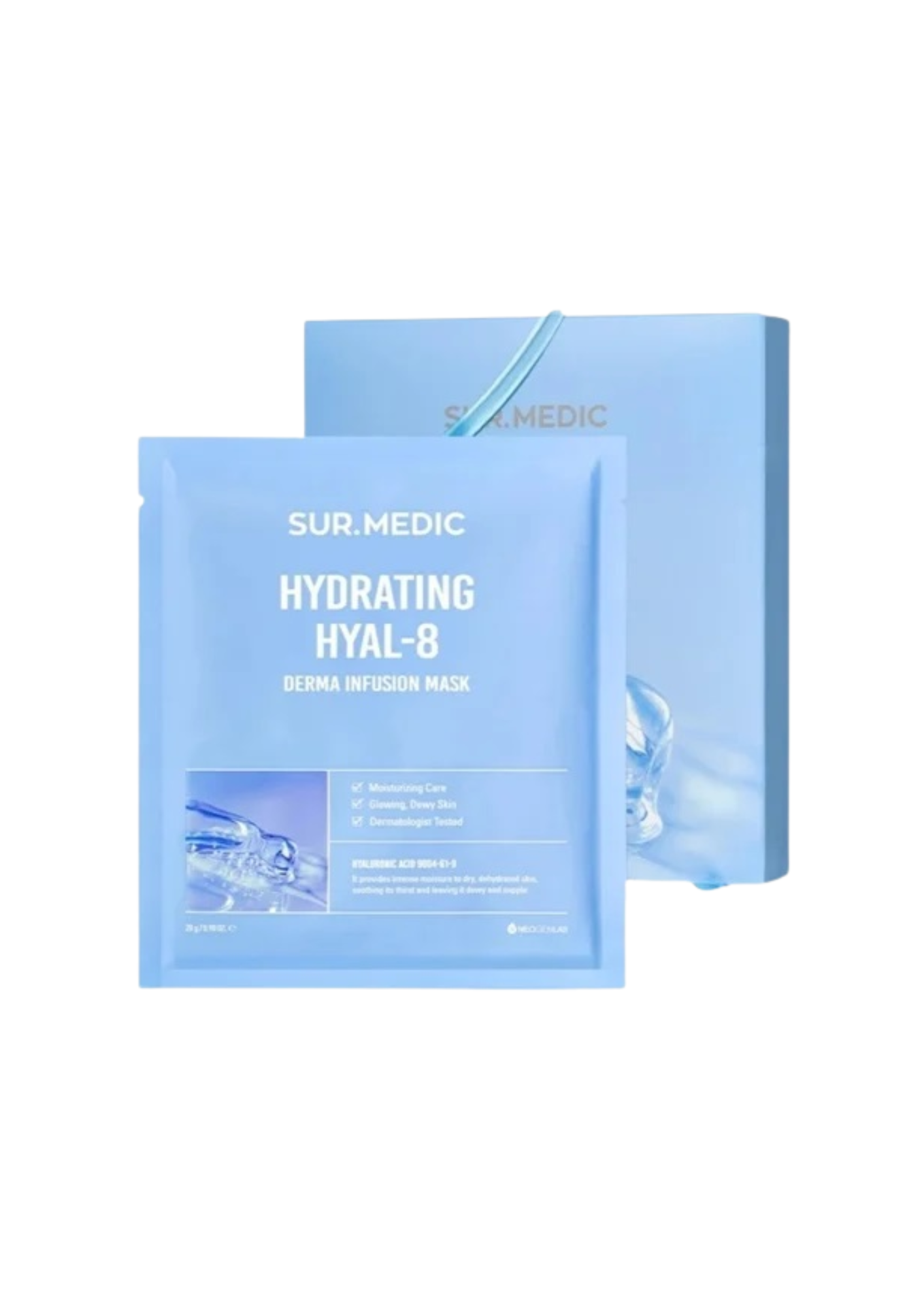 Hộp 10 miếng mặt nạ Sur.Medic Hydrating Hyal-8 Derma Infusion Mask 28g (Xanh Dương)