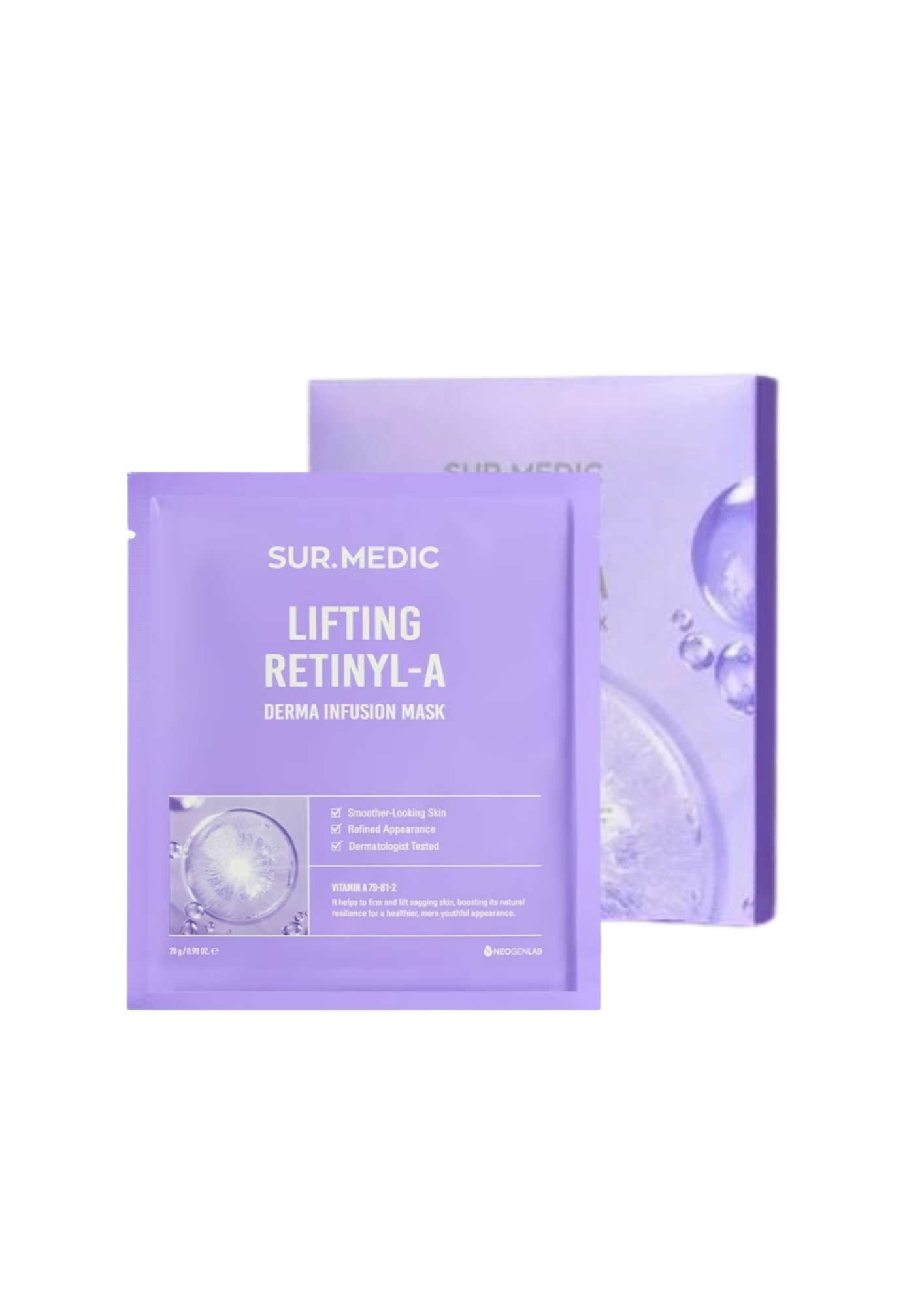 Hộp 10 miếng mặt nạ Sur.Medic Lifting Retinyl-A Derma Infusion Mask 28g (Tím)